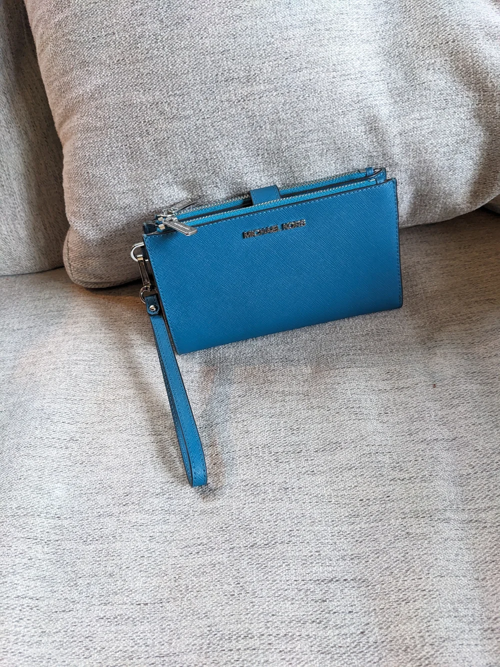 Michael Kors Blue Saffiano Leather Wristlet